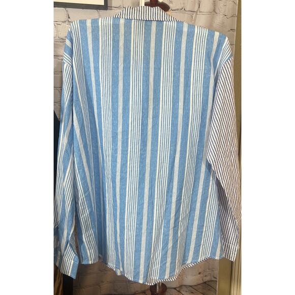 Wild Fable Long Sleeve Color Block Button-Down Shirt - Blue Multi Women's XS NWT - Picture 5 of 6